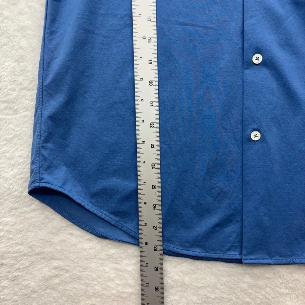 Bugatchi OoohCotton Tech Mens Short Sleeve Button Down Shirt Blue Size M Stretch